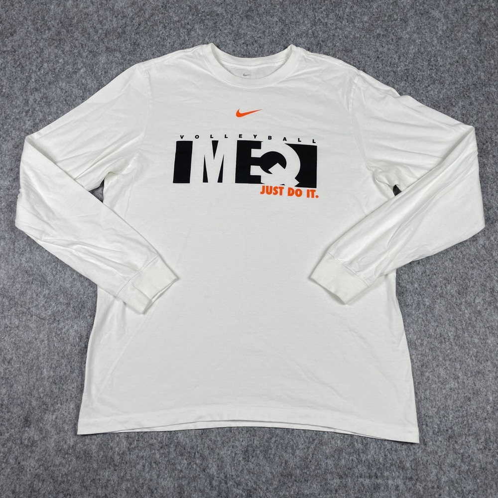 Nike T-Shirt Mens Large White Volleyball MEQ Just Do It Long Sleeve Athletic